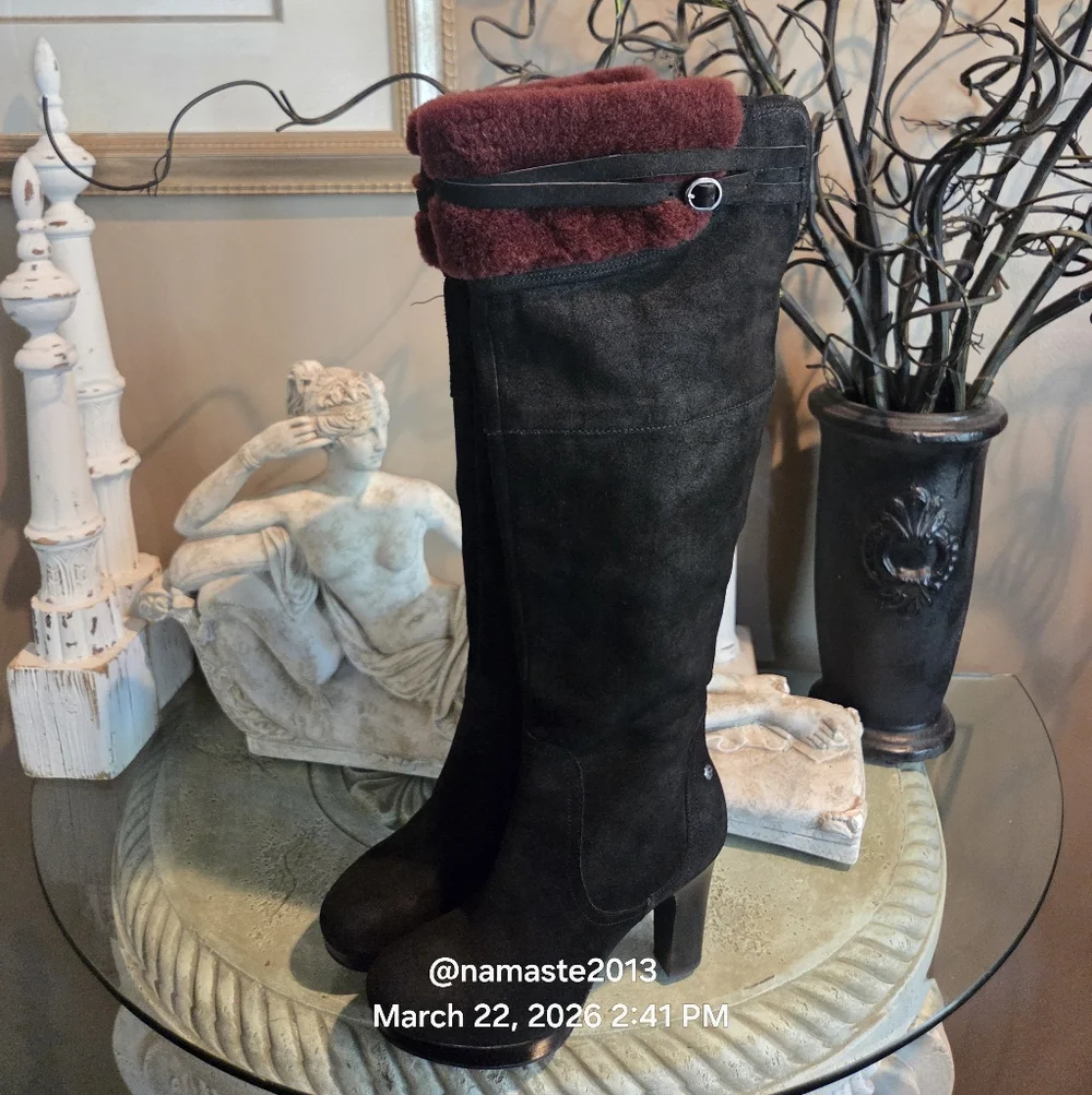 Ugg Ophira Suede Over The Knee Boots Lamb Fur Cuff Designer Heeled Boot #199